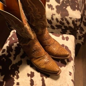Lucchese 1883 Smip toe Lizard Cowboy Boots in Cognac 7.5
